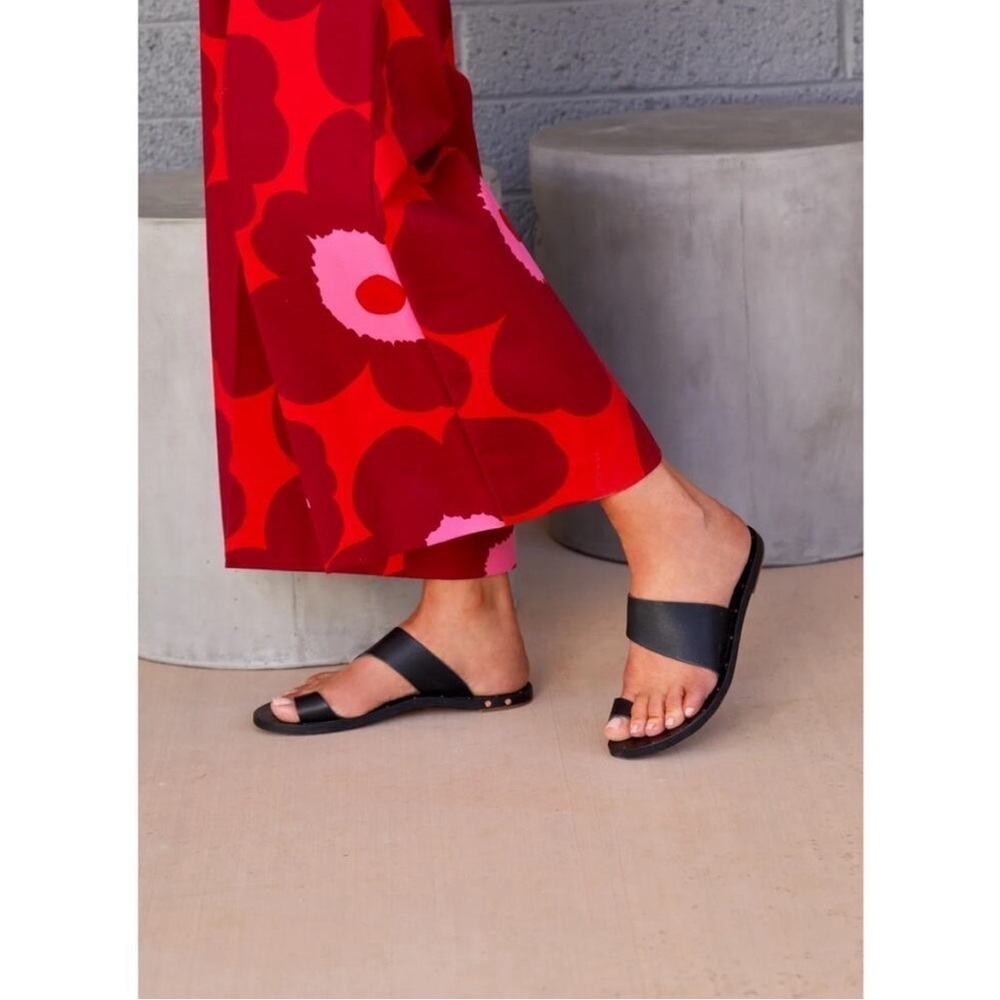 Beek Finch Handmade Leather Slide Sandals Black Ring Tan Women’s Size 5 NWOT - Picture 4 of 8